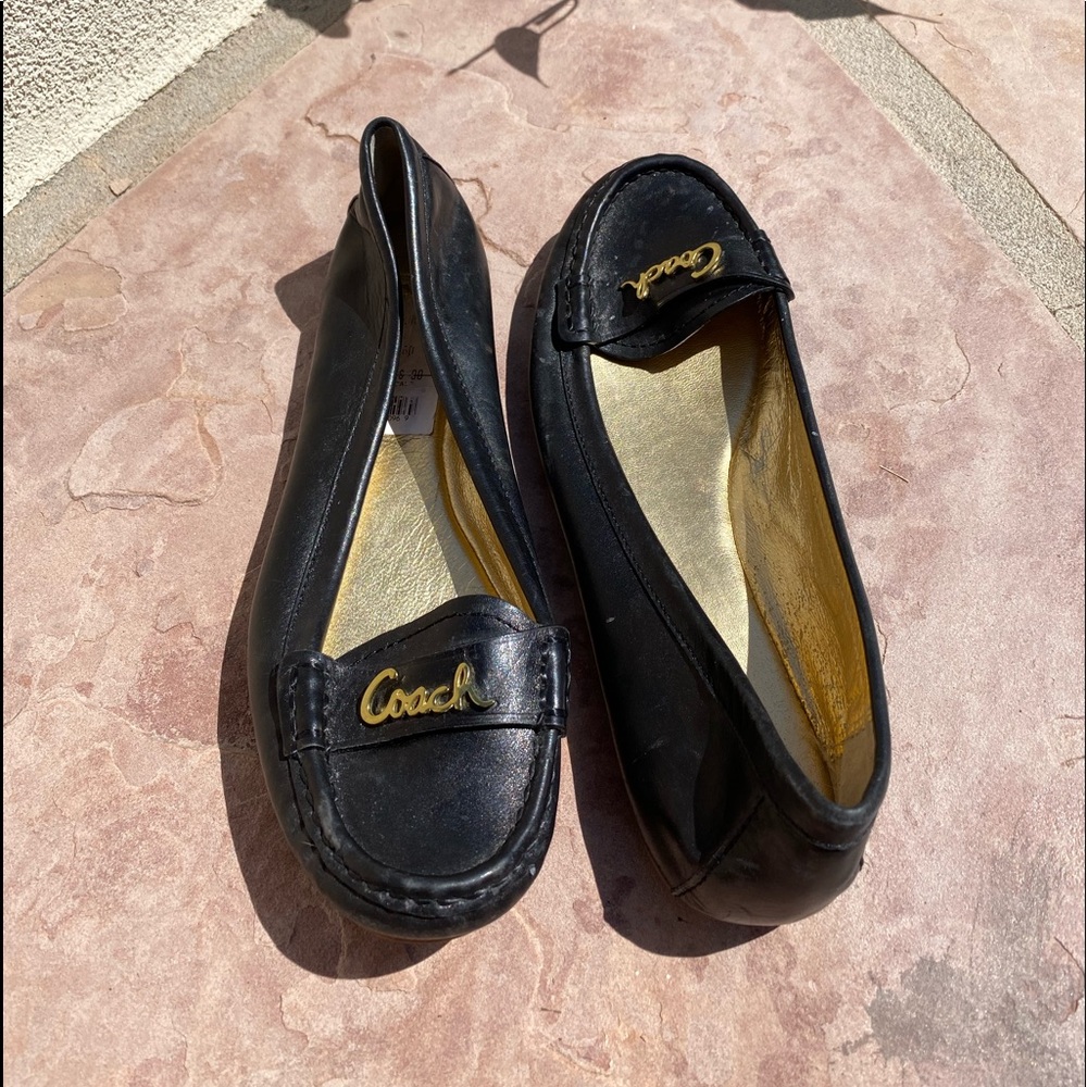 Coach Black Olson Gold Logo Slip-On Loafer Flats 7 - Picture 6 of 12